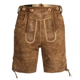 Herren Trachten Lederhose Bundhose kurz mit Trägern aus Rindveloursleder in Hellbraun Gr. 60 - 1