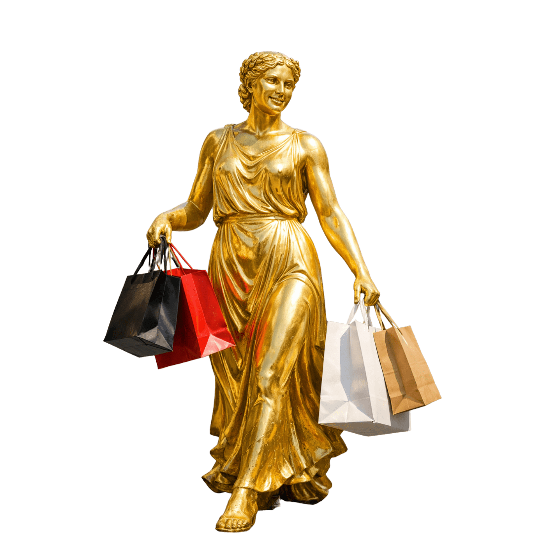 Goldene Frau mit Einkaufstüten