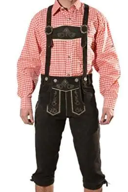 Bayerische Herren Trachten Lederhose, Trachtenlederhose mit Trägern, original in Dunkelbraun, Oktoberfest, Größe 52 - 1
